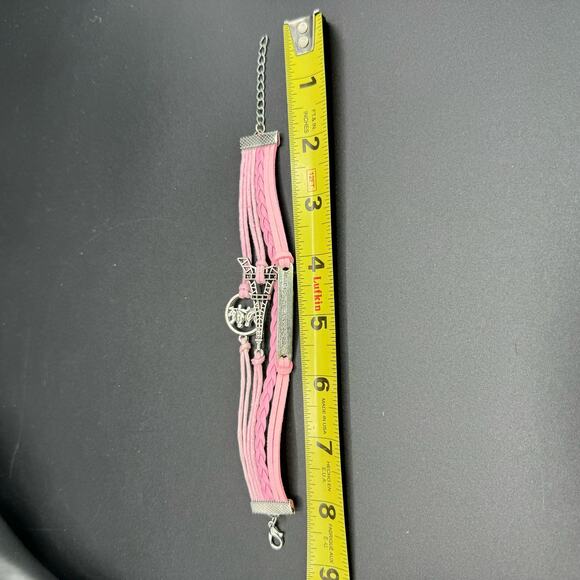 New Pink Braided Leather "Where There's A Will There's A Way" Bracelet - Picture 6 of 7